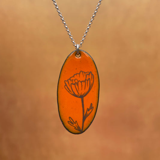 Orange Enamel Poppy 'Doodle' Necklace