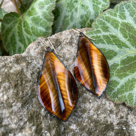 Golden Brown Medium Leaf Earrings