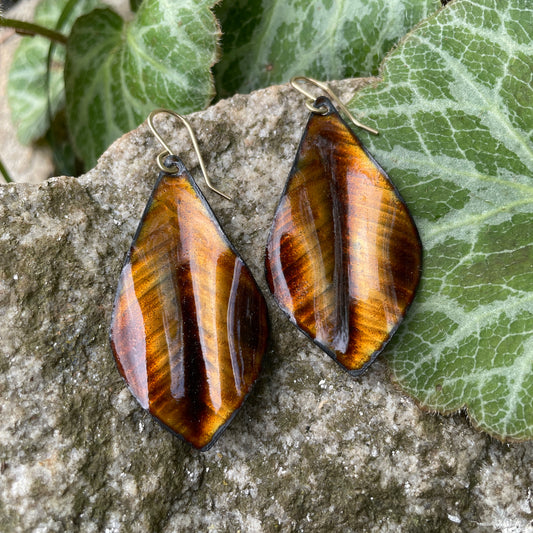 Golden Brown Medium Leaf Earrings
