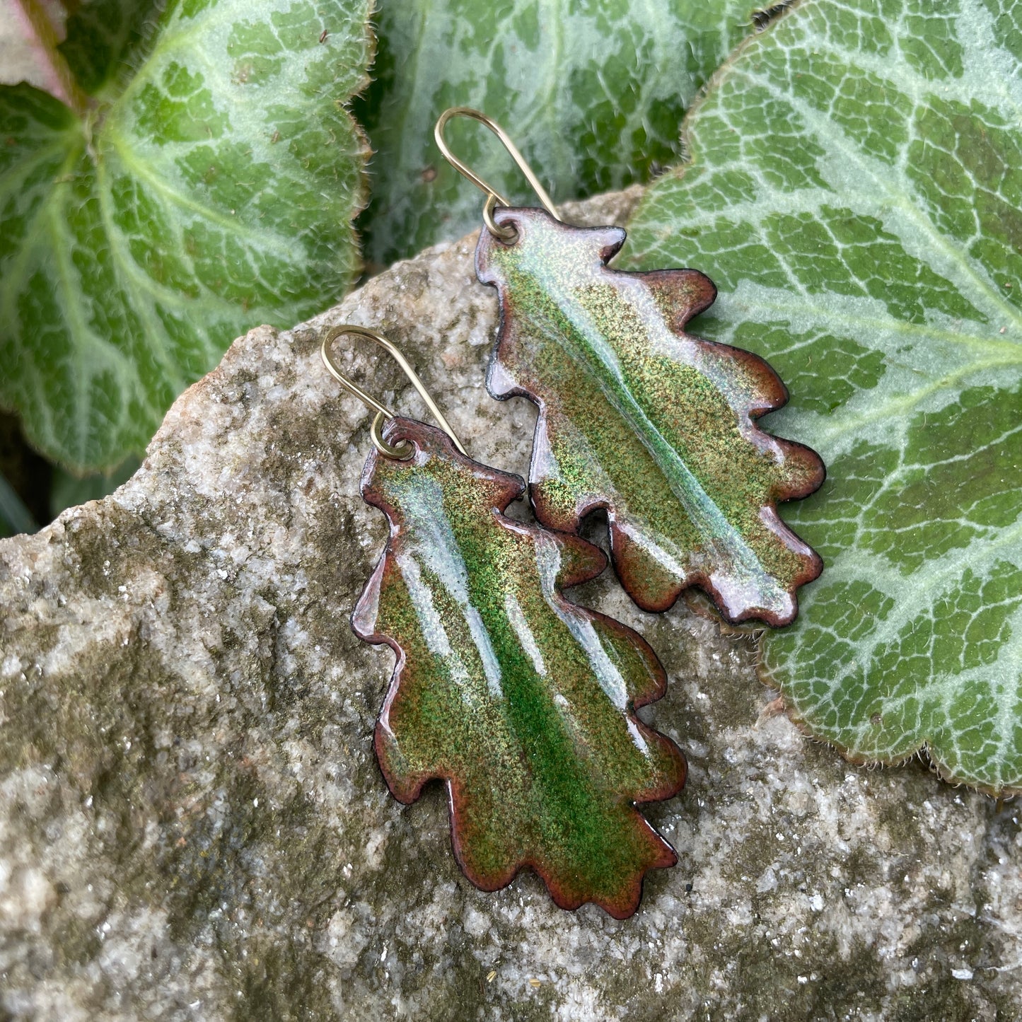 Green Oak Leaf Earrings