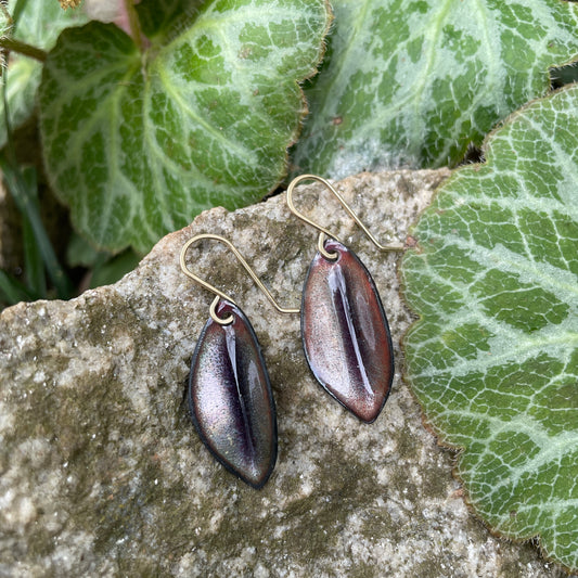 Purple Small Leaf Earrings
