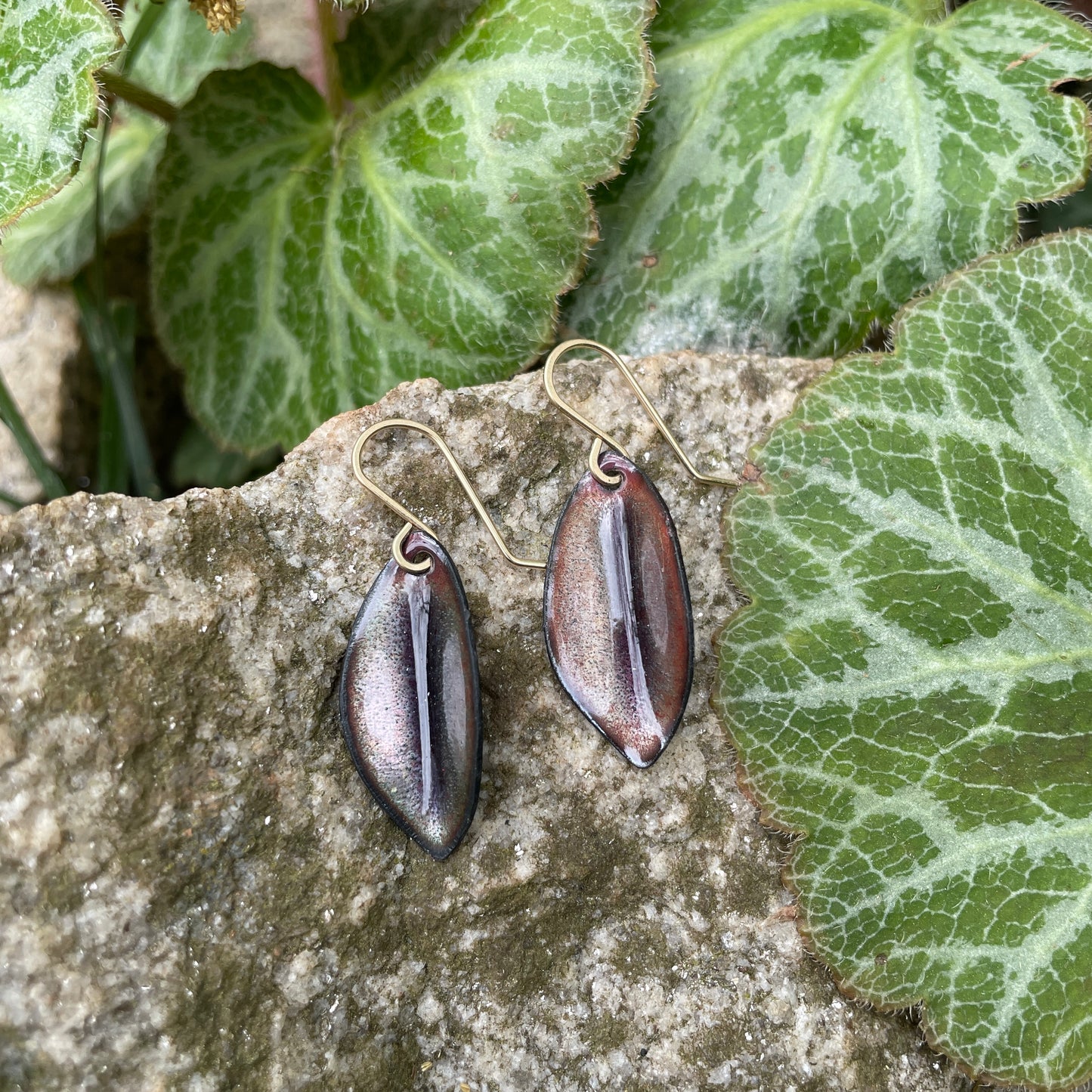 Purple Small Leaf Earrings