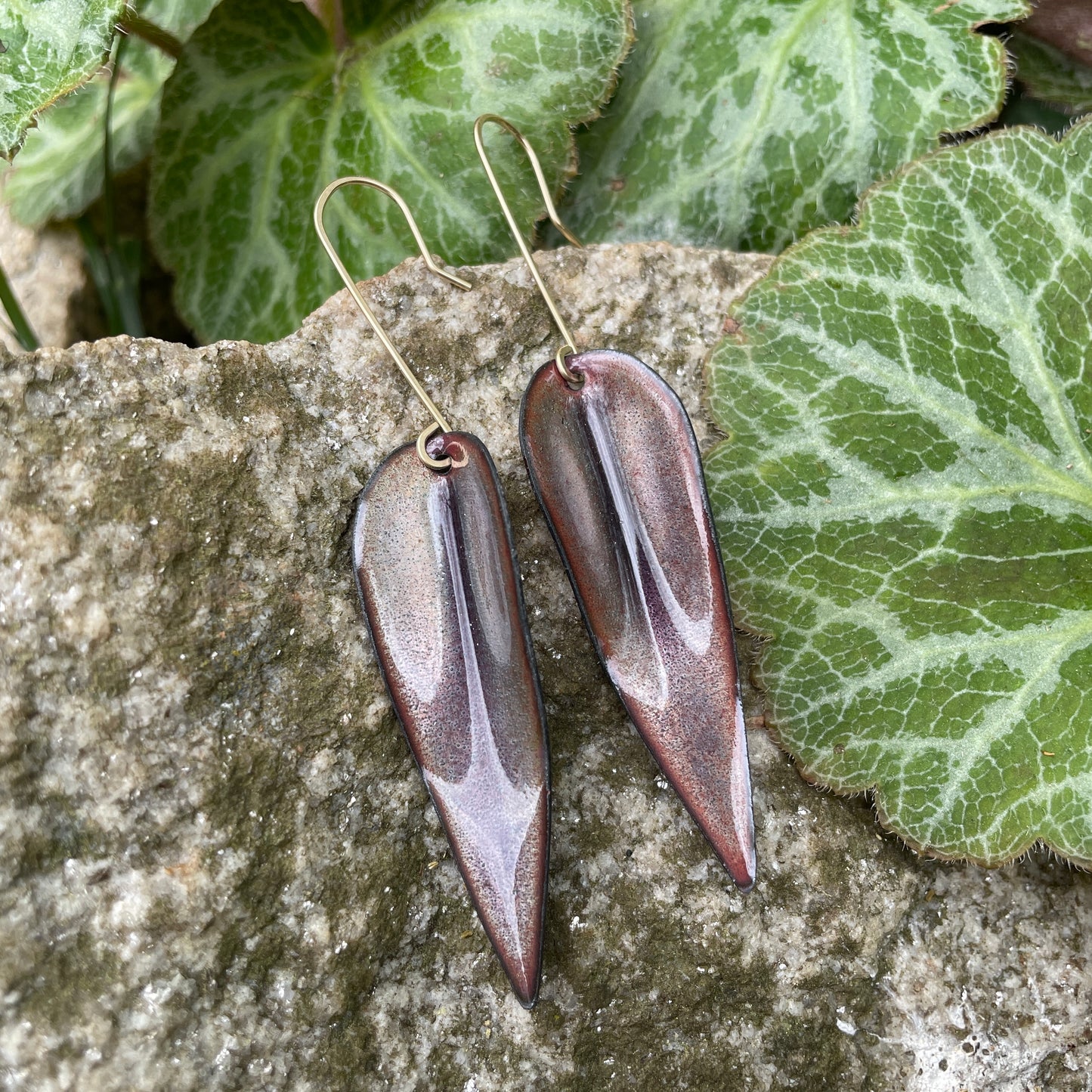 Purple Long Leaf Earrings