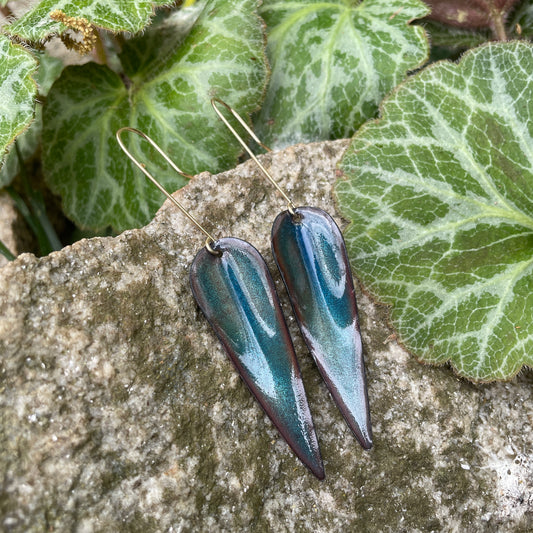 Water Blue Long Leaf Earrings