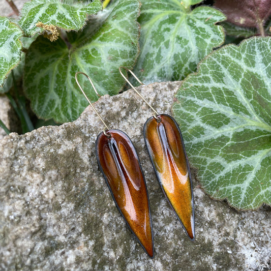 Golden Brown Long Leaf Earrings