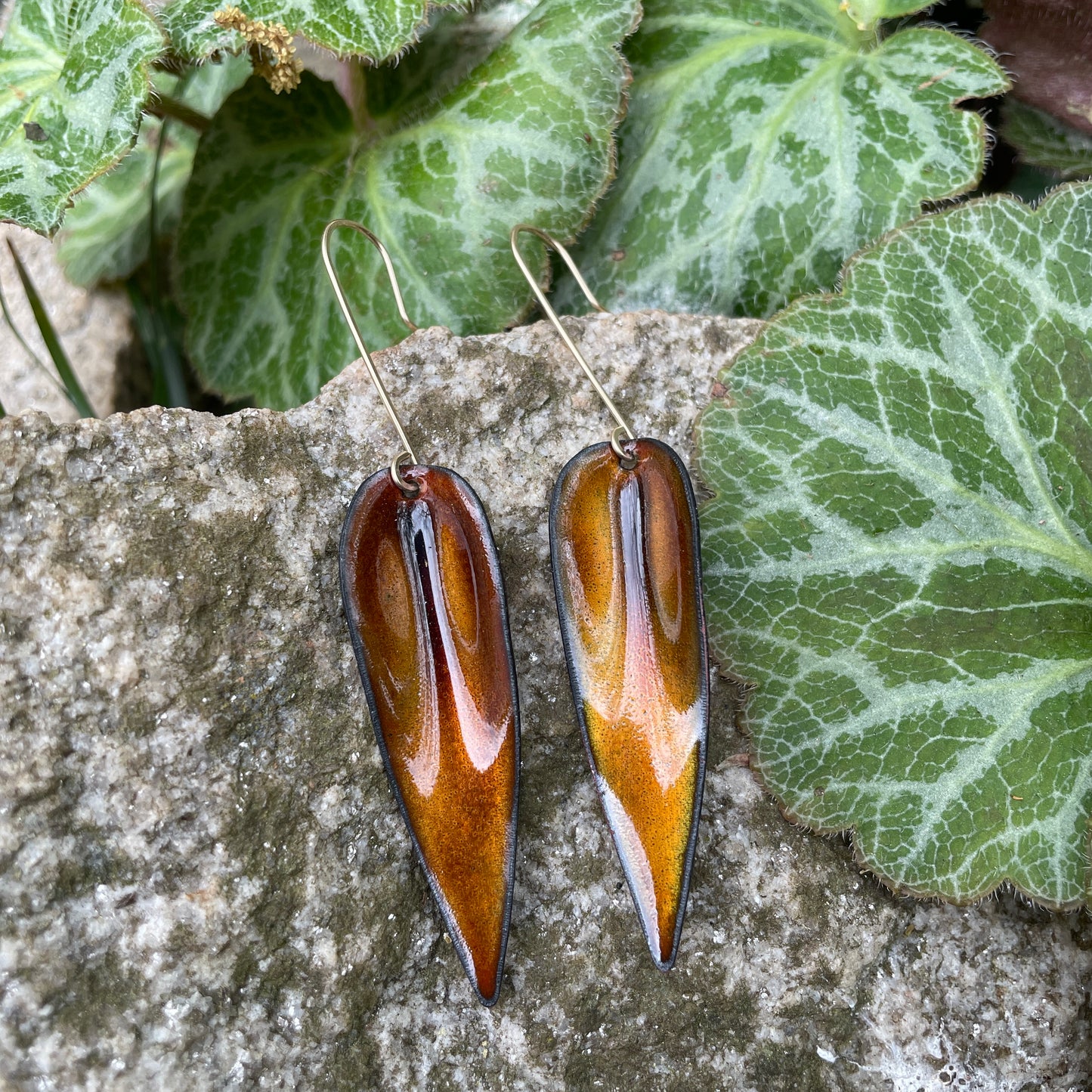 Golden Brown Long Leaf Earrings