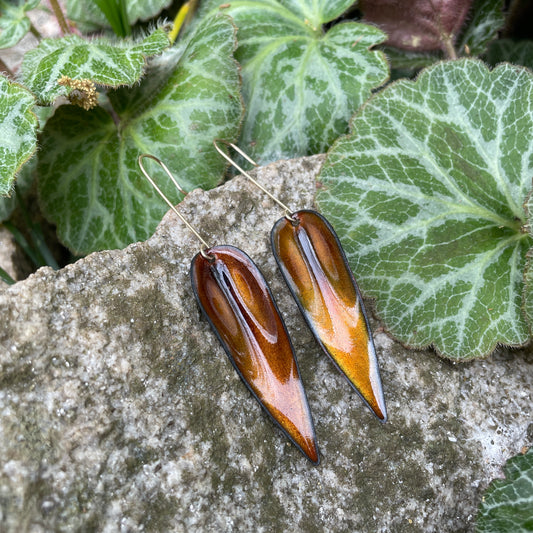 Golden Brown Long Leaf Earrings