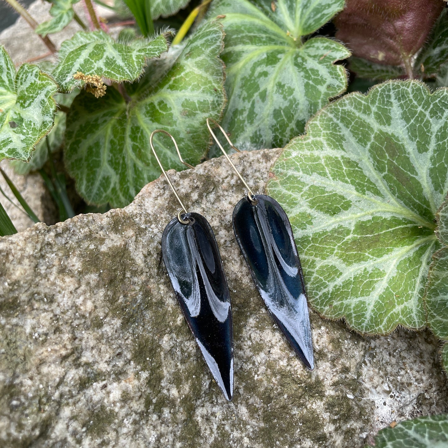 Black Long Leaf Earrings