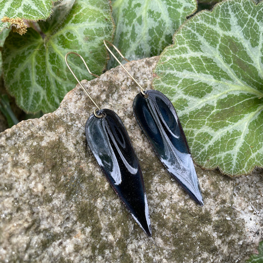 Black Long Leaf Earrings
