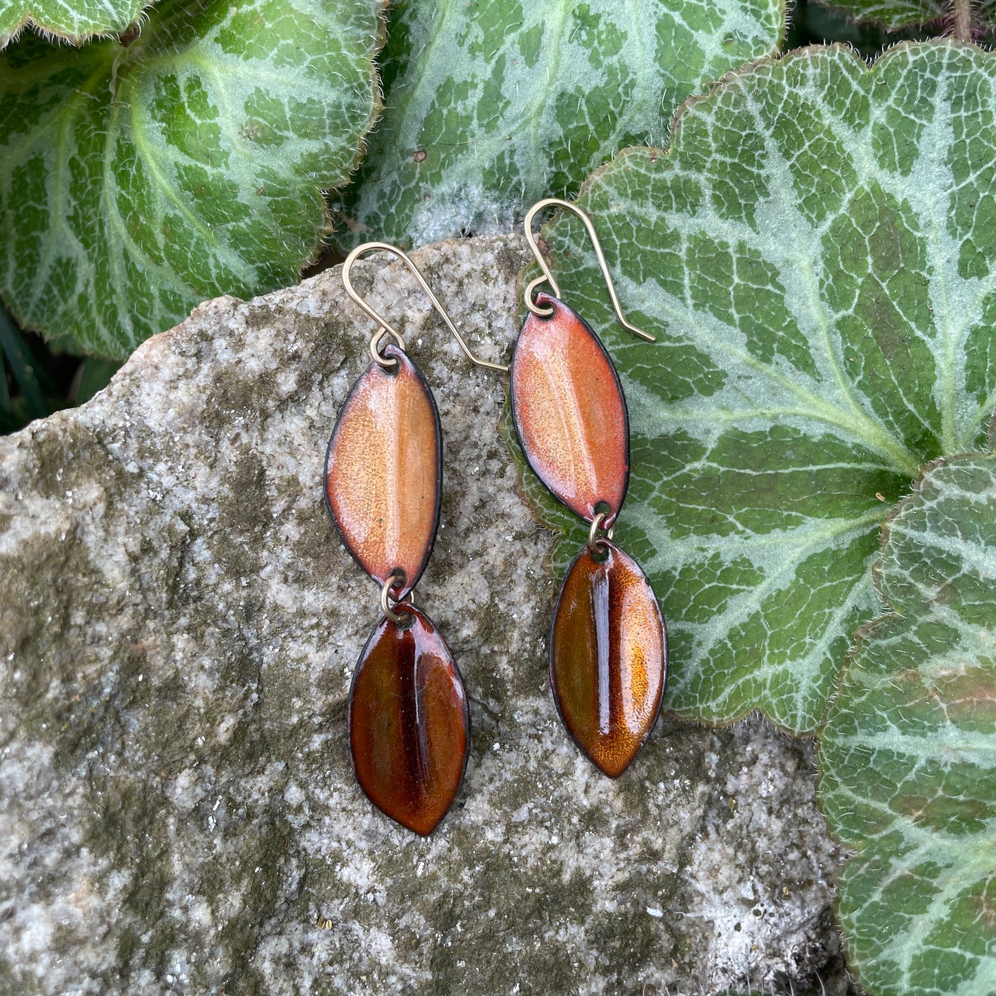 Double Peach & Brown Autumn Leaf Earrings