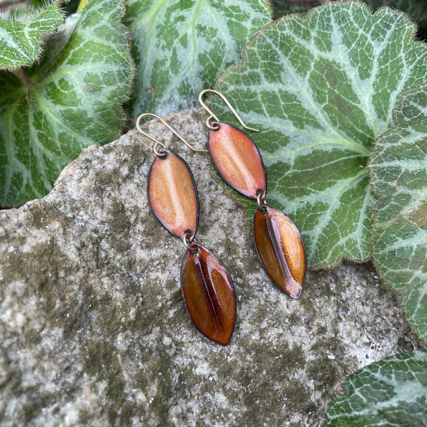 Double Peach & Brown Autumn Leaf Earrings