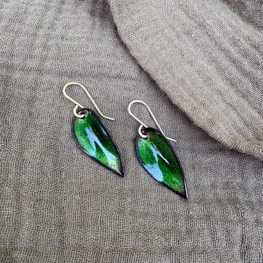 Green Small Leaf Earrings