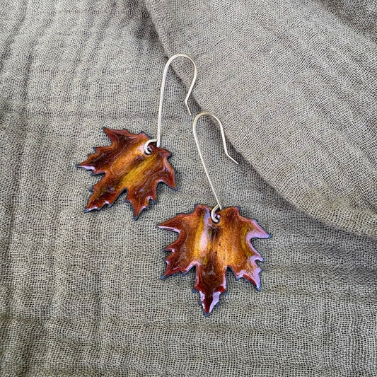 Golden Brown Maple Leaf Earrings