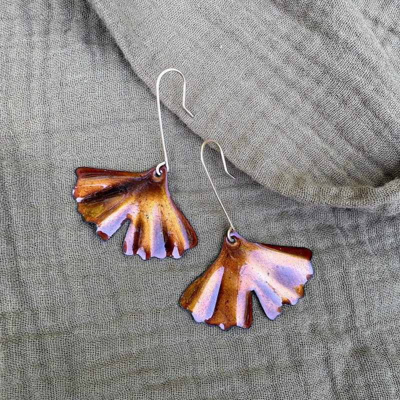 Small Golden Brown Ginkgo Leaf Earrings