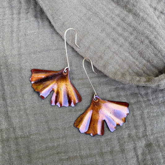 Small Golden Brown Ginkgo Leaf Earrings
