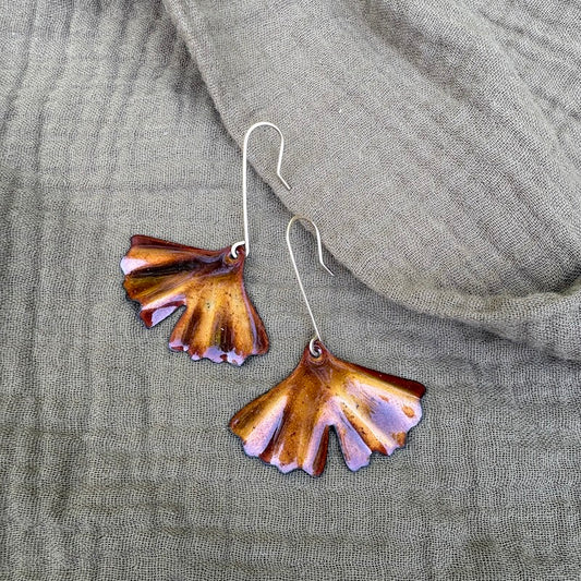 Small Golden Brown Ginkgo Leaf Earrings