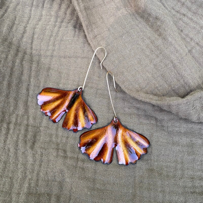 Golden Brown Ginkgo Leaf Earrings