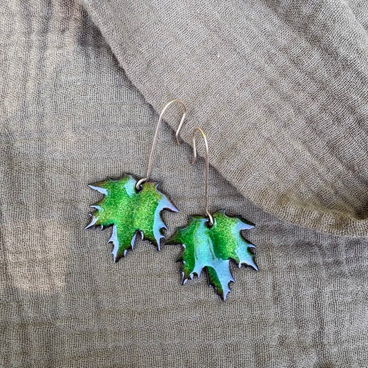 Green Maple Leaf Earrings