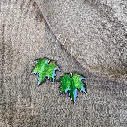 Green Maple Leaf Earrings