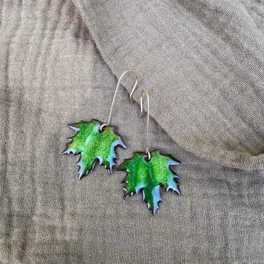 Green Maple Leaf Earrings