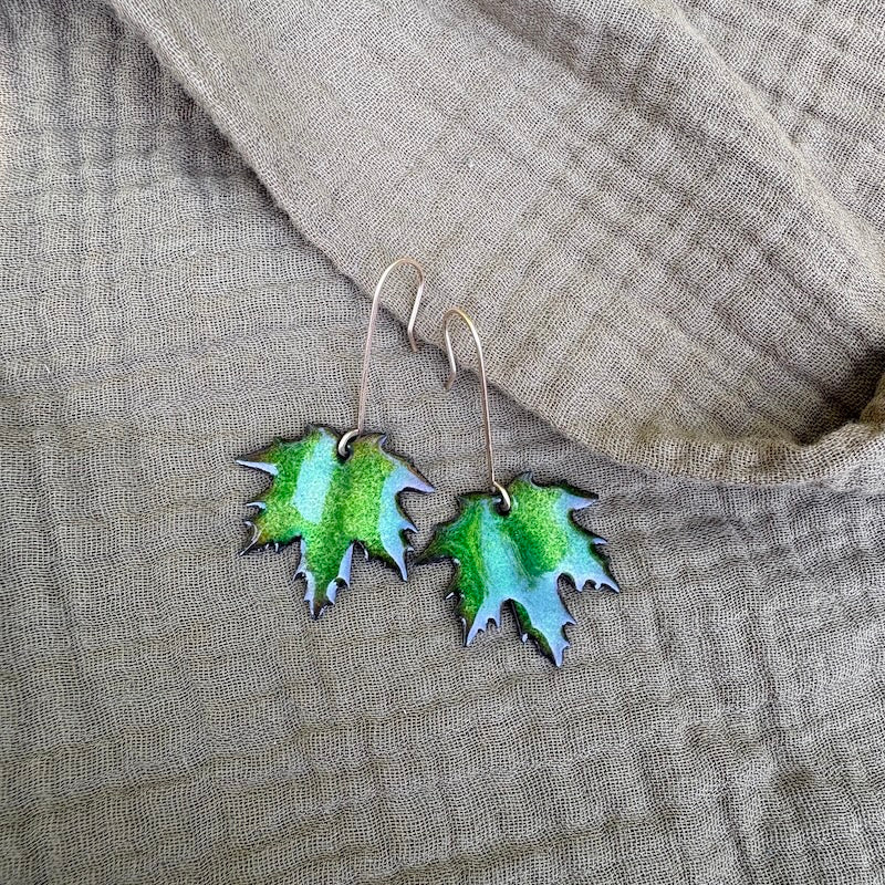 Green Maple Leaf Earrings