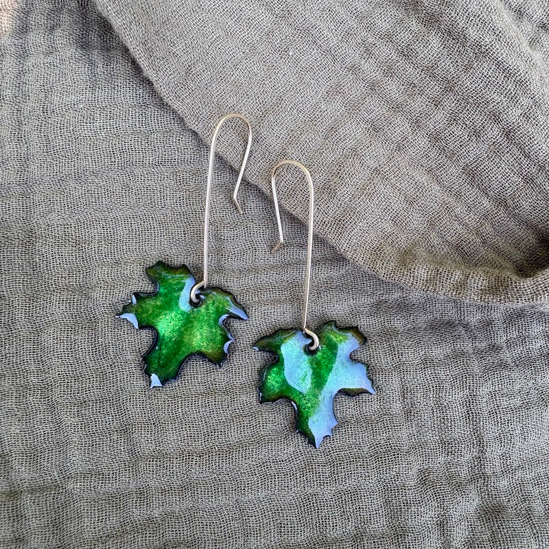 Green Maple Leaf Earrings