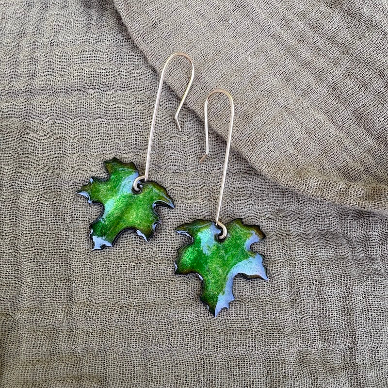 Green Maple Leaf Earrings