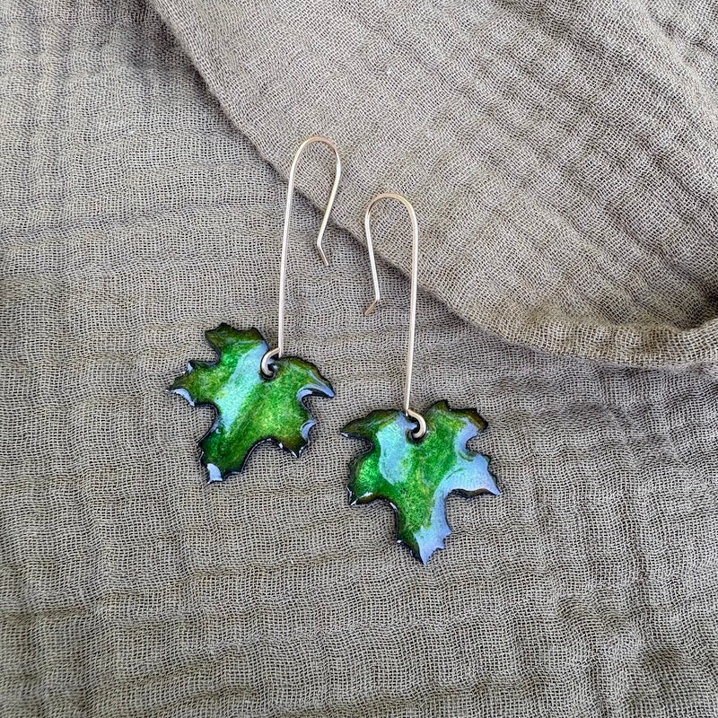 Green Maple Leaf Earrings