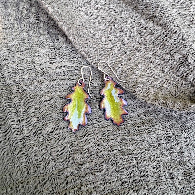 Small Olive Oak Leaf Earrings