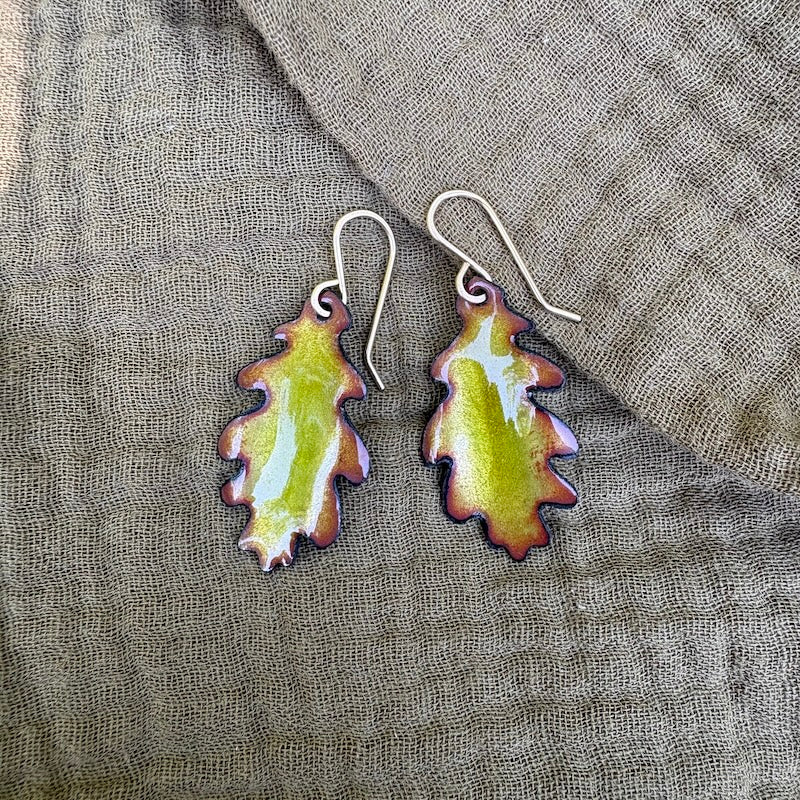 Small Olive Oak Leaf Earrings