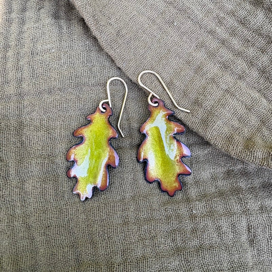 Small Olive Oak Leaf Earrings
