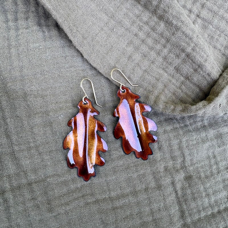 Golden Brown Oak Leaf Earrings