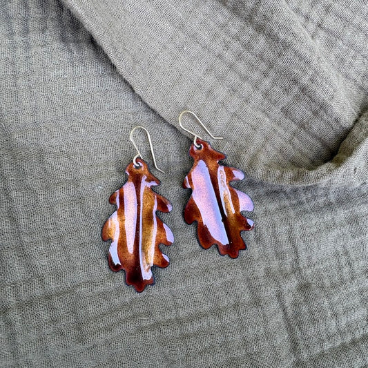 Golden Brown Oak Leaf Earrings