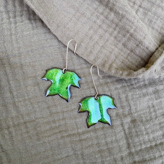 Green Tulip Poplar Leaf Earrings