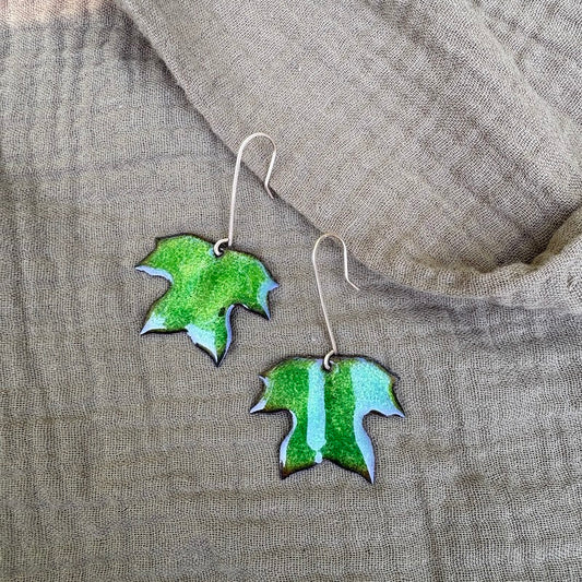 Green Tulip Poplar Leaf Earrings