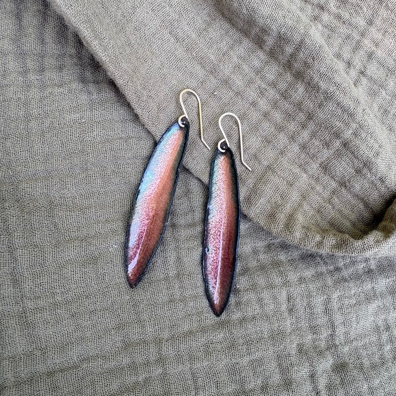 Peach & Mauve Willow Oak Leaf Earrings