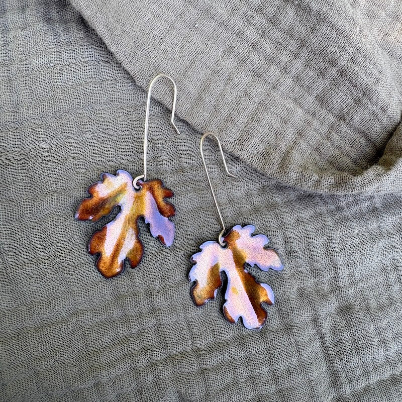 Golden Brown Fig Leaf Earrings