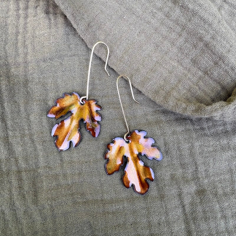 Golden Brown Fig Leaf Earrings