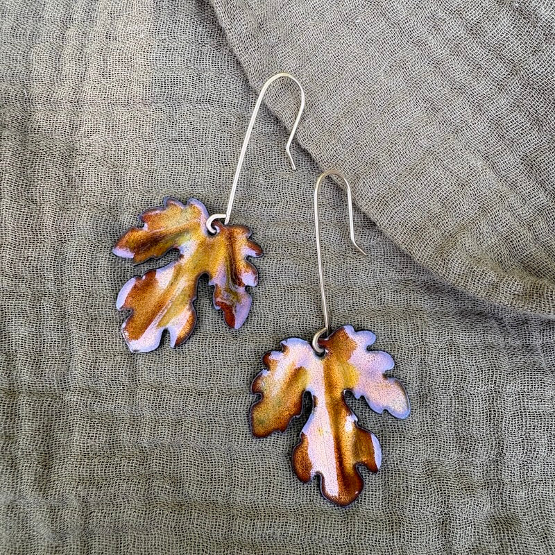 Golden Brown Fig Leaf Earrings