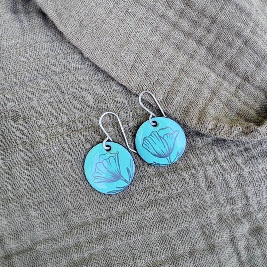 Marine Blue Enamel Poppy 'Doodle' Earrings