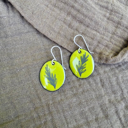 Chartreuse Enamel Rosemary 'Doodle' Earrings