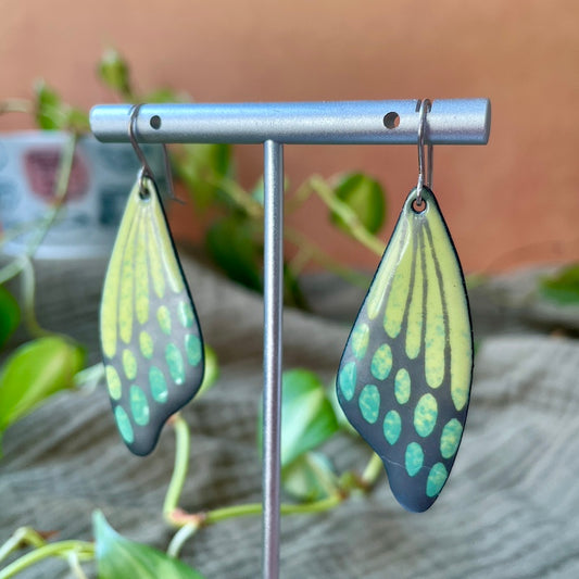 Lemon Sorbet Yellow & Sea Glass Green Enamel Butterfly Wings