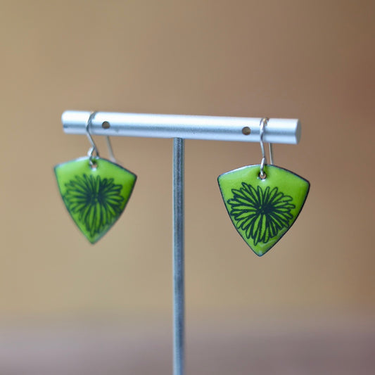 Chartreuse Enamel Cosmos 'Doodle' Earrings