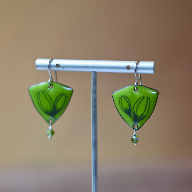 Chartreuse Enamel Crocus 'Doodle' Earrings