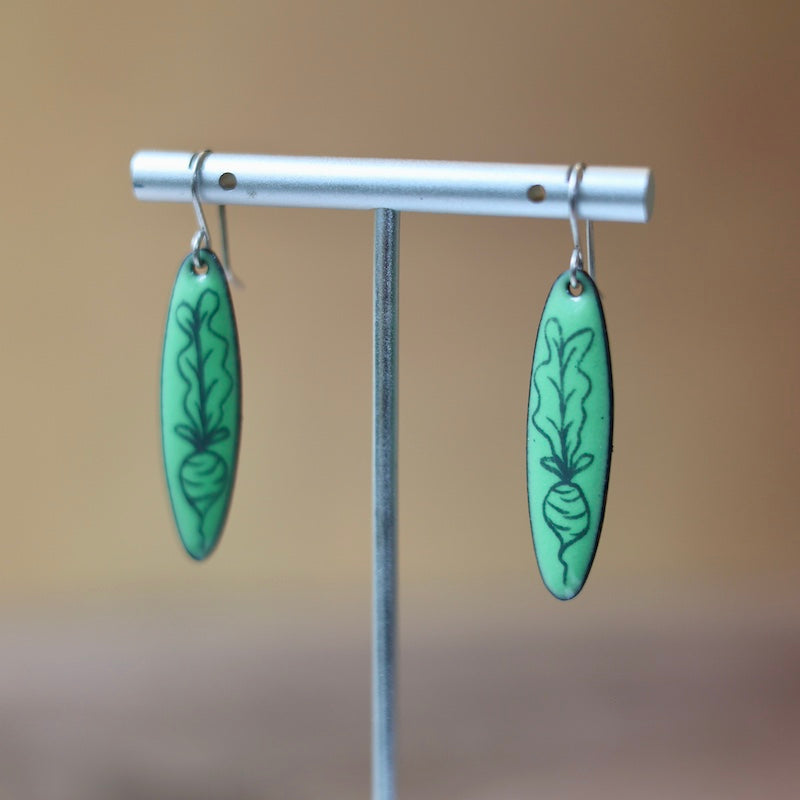 Green Enamel Radish 'Doodle' Earrings