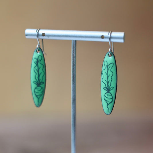 Green Enamel Radish 'Doodle' Earrings