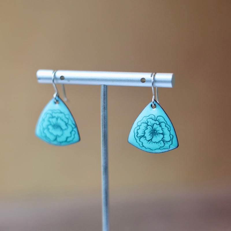 Sea Foam Green Enamel Poppy 'Doodle' Earrings