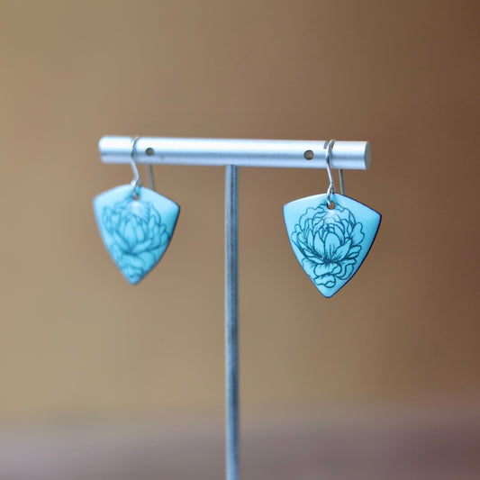 Blue Enamel Peony 'Doodle' Earrings