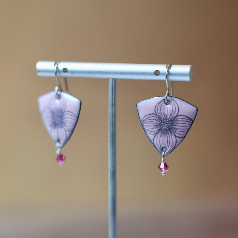 Pink Enamel Dogwood 'Doodle' Earrings
