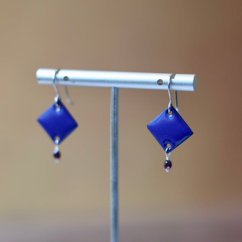 Eggplant Purple Enamel Diamond Crystal Dangle Earrings